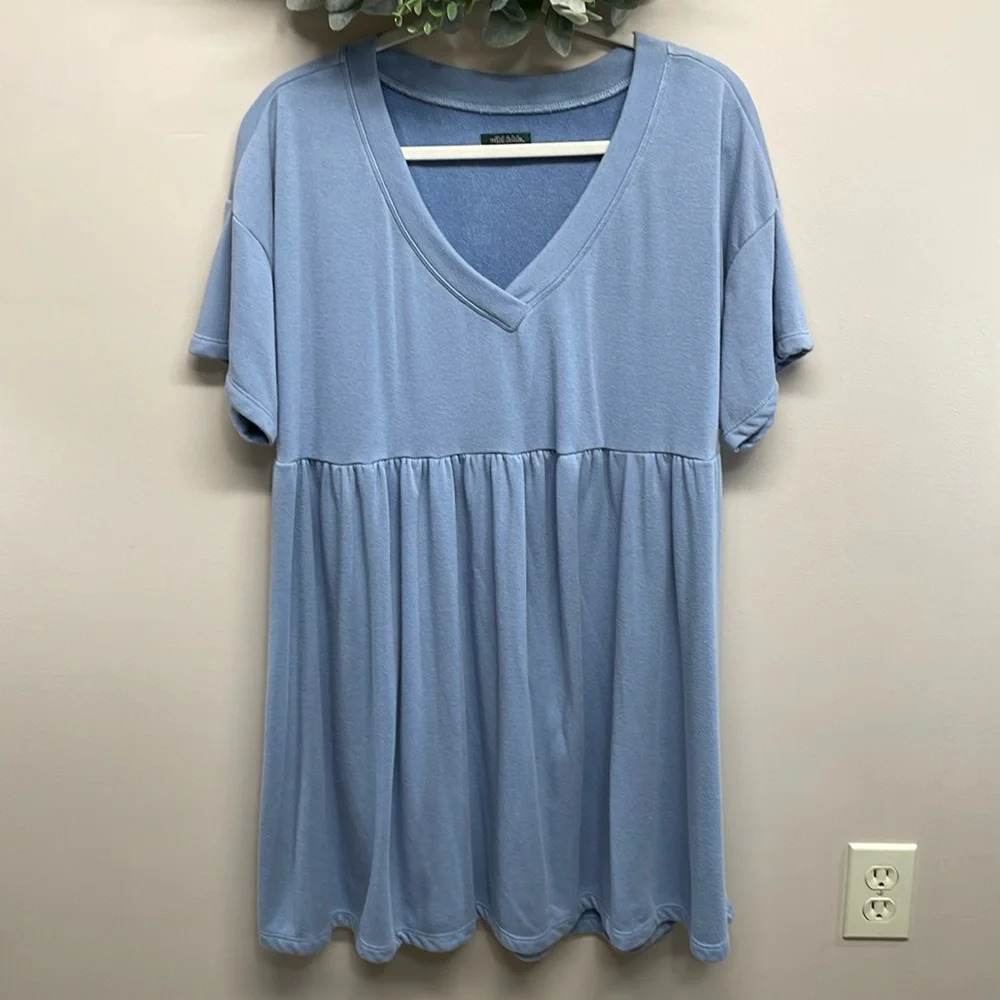 Wild Fable Short Sleeve V-Neck Babydoll Shirt Dress Blue XL